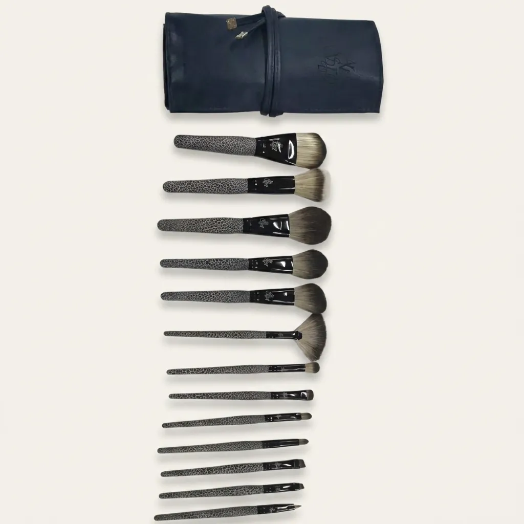 13-Piece Professional Makeup Brush Set with Crackle Wooden Handles, Aluminum Ferrules and Travel PU Bag