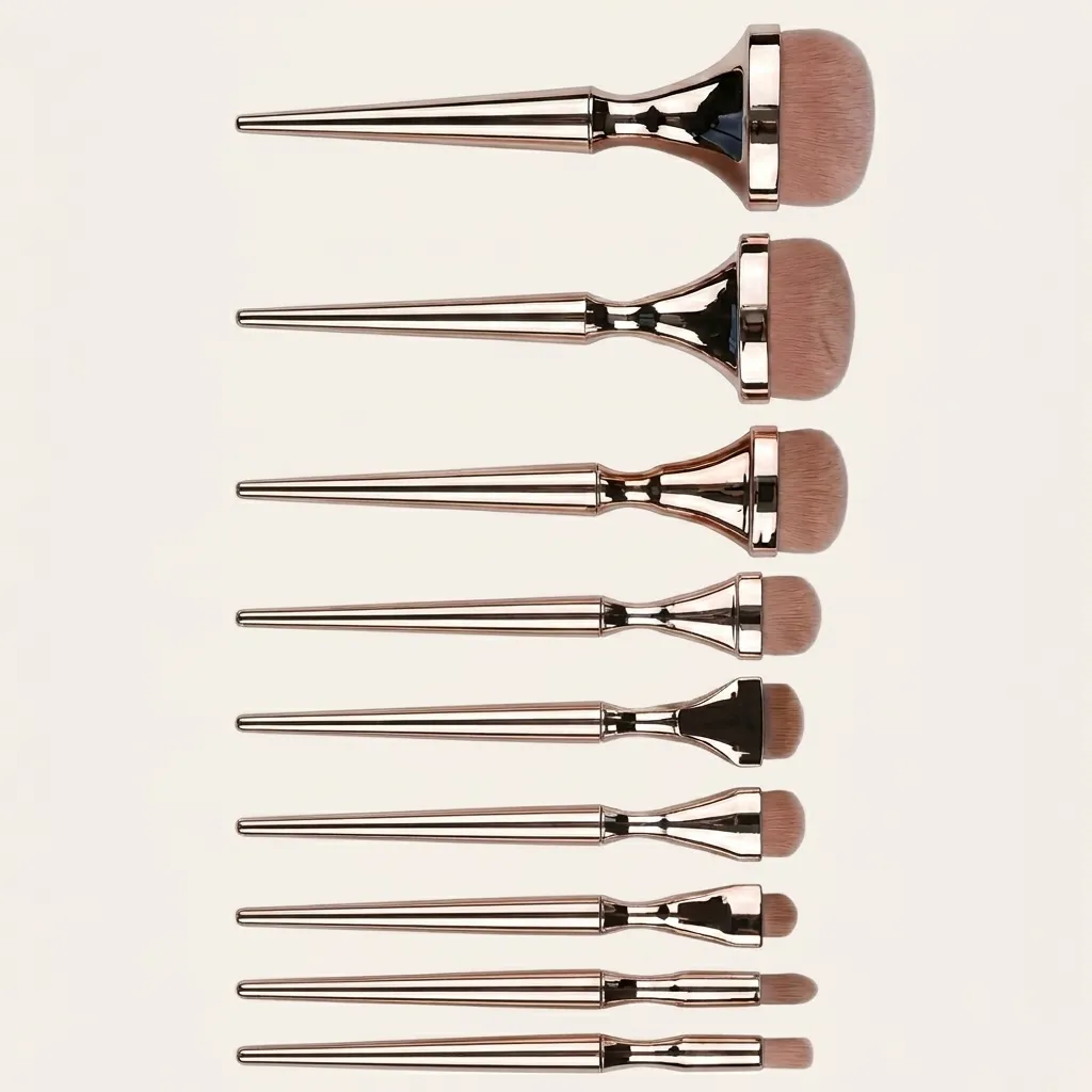 9-Piece Rose Gold Makeup Brush Set with Electroplated Handles - Professional Brush Collection