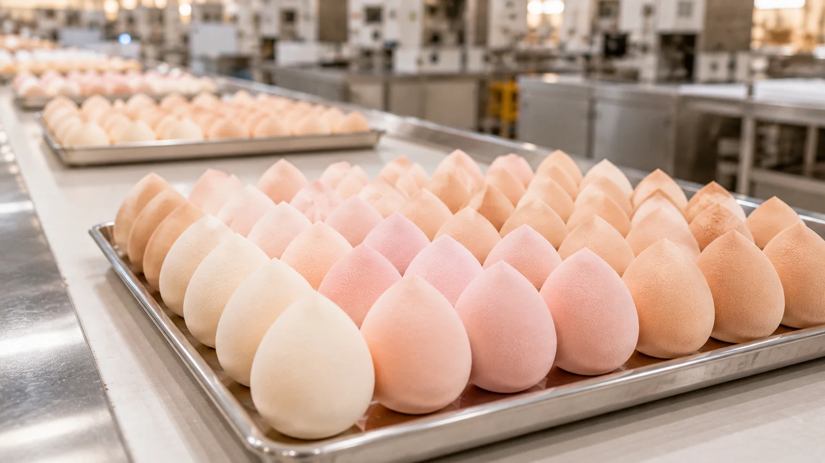 Custom air-in powder puff factory production line at Joyning Beauty Jiangmen