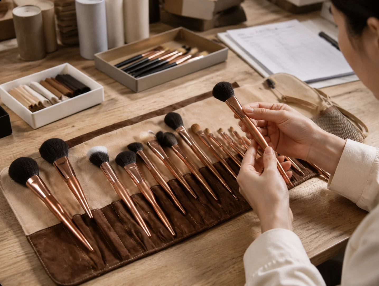 Quality inspection of custom makeup brushes before bulk production