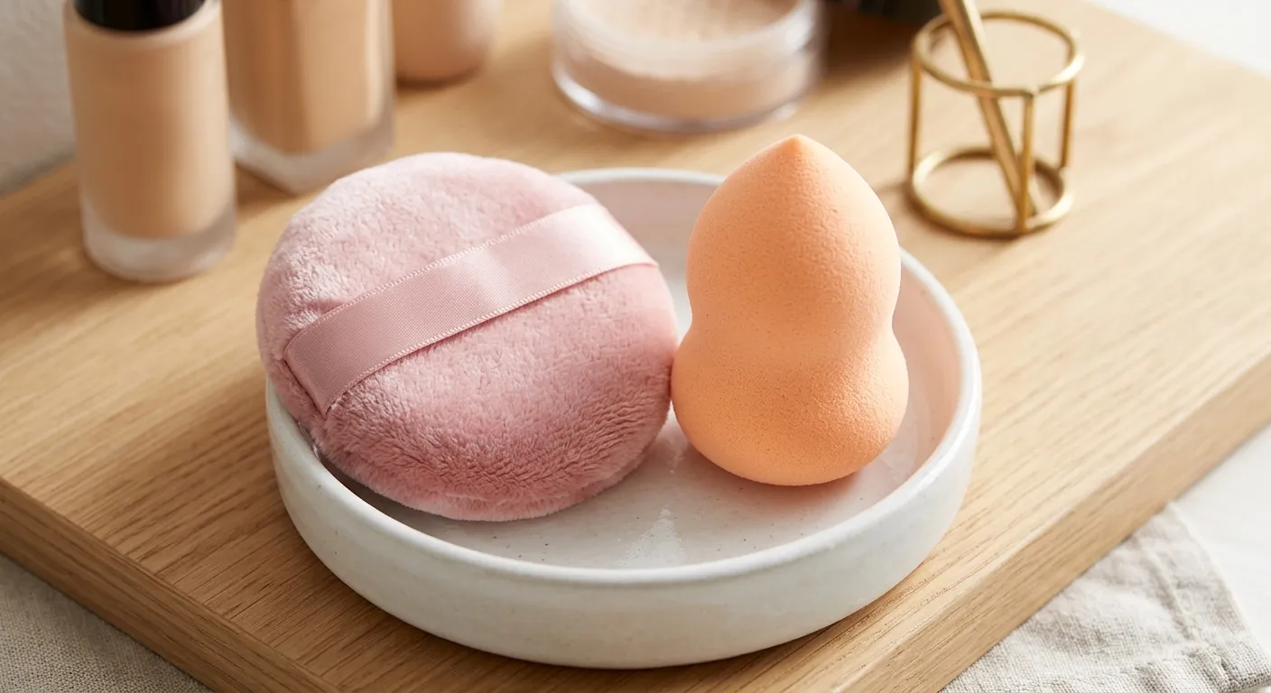 Velvet powder puff and HPU makeup sponge texture comparison for B2B sourcing