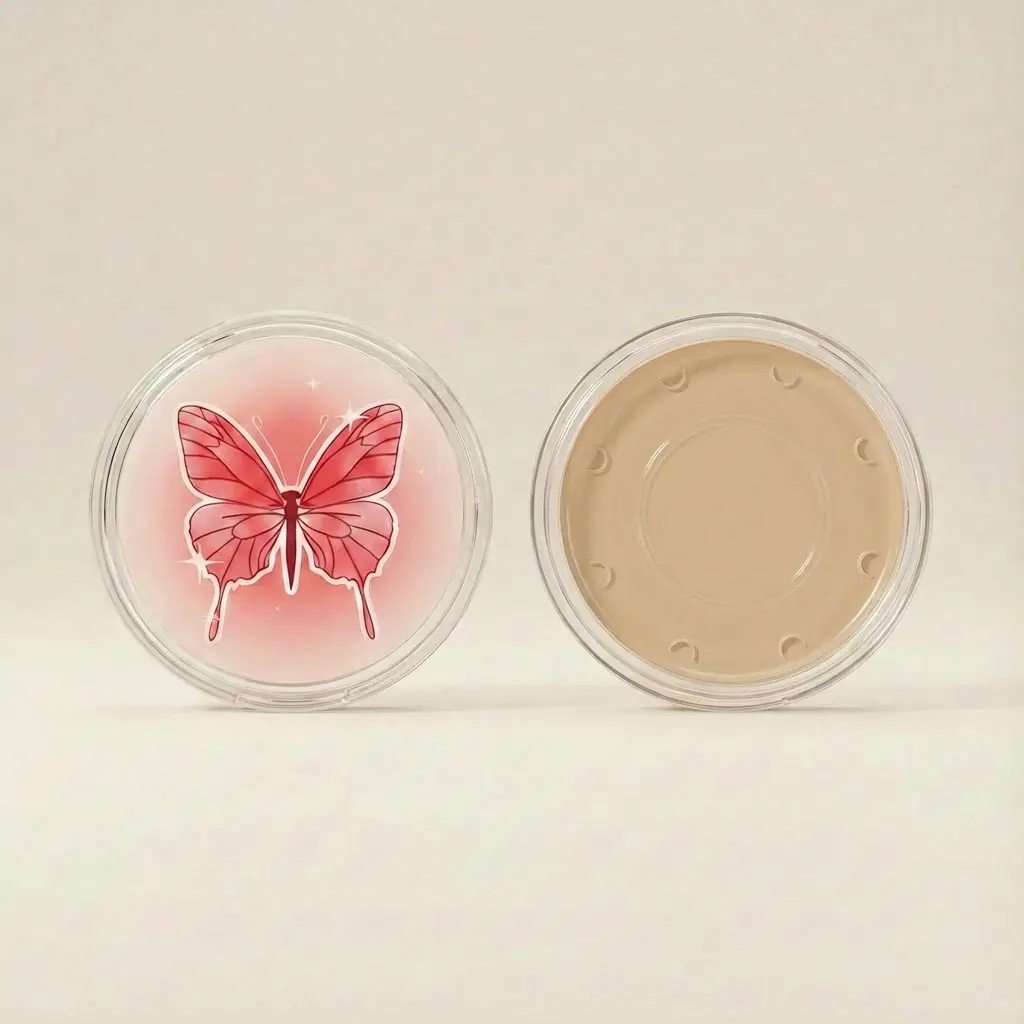 Transparent Round Breathable Powder Puff Case Butterfly
